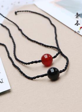 新款红玛瑙锁骨链圆珠子红绳黒绳