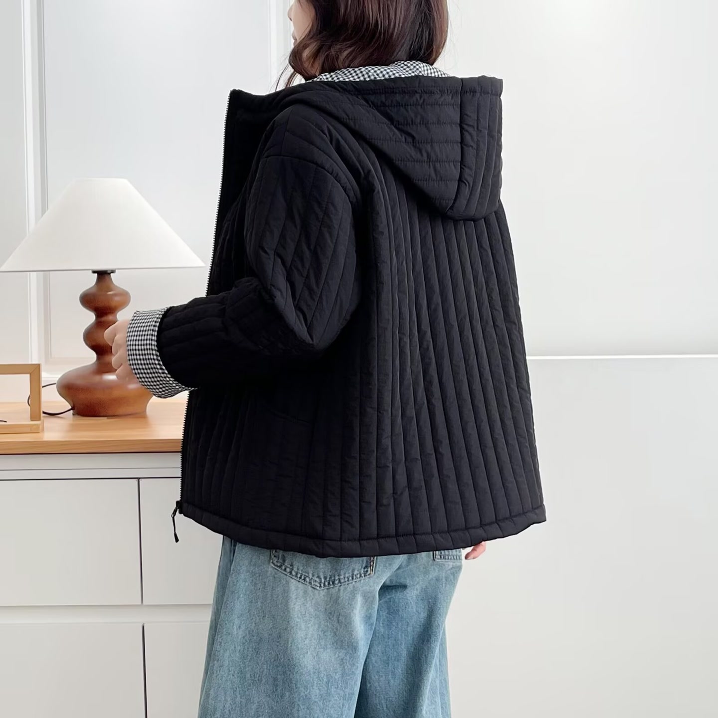 大码女装遮肚子秋冬连帽棉衣短外套宽松休闲保暖棉服夹克上衣2521 - 图2