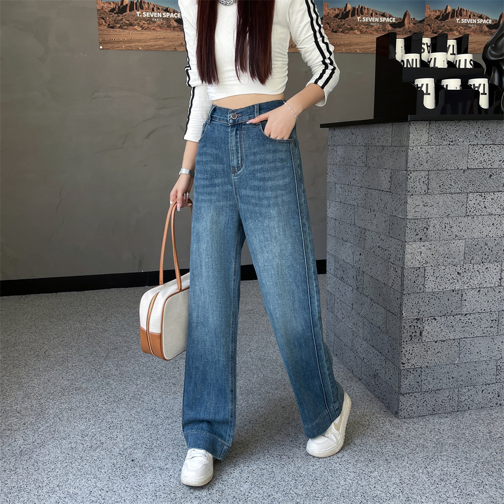 大码女装显腿长胖mm秋款韩系高腰窄版显瘦百搭休闲直筒牛仔裤8658,淘宝优惠券,粉丝福利购,淘宝优惠卷