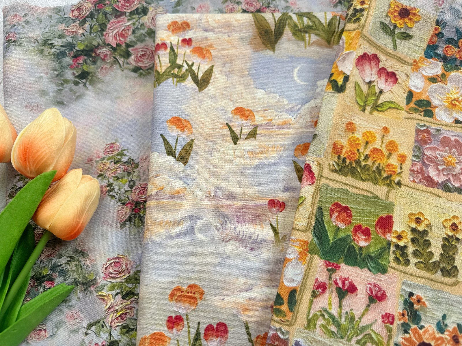 设计师全棉8安帆布高密丝光油画花朵集合包包外套桌布手工数码,淘宝优惠券,粉丝福利购,淘宝优惠卷