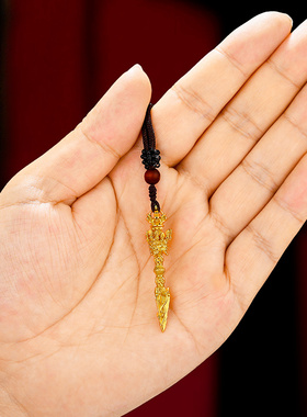 S925纯银镀金三面普巴金刚杵吊坠随身挂件普巴杵吊项链坠