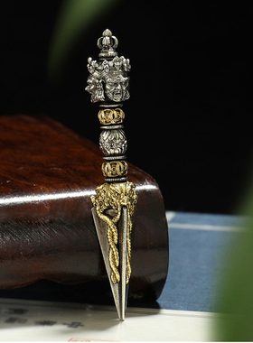 藏式金刚杵铜吊坠精美三面普巴杵金刚橛普巴杵吊坠项链项坠饰品