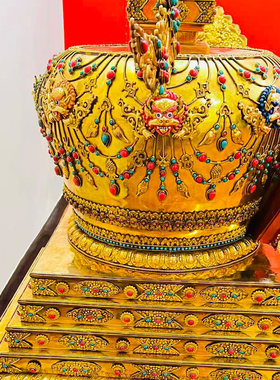 尼泊尔纯手工菩提塔舍利塔铜鎏金大佛塔嵌宝石菩提塔特大号1.7米