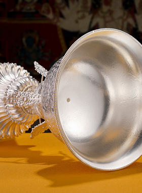 足银990纯银酥油灯座八吉祥供灯摆件长明灯特大号酥油灯20cm