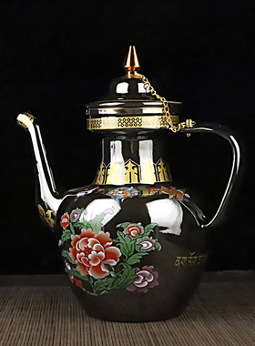 八吉酥油茶壶珐琅搪瓷凉水壶烧水壶电磁炉燃气适用贡品壶吉祥八宝