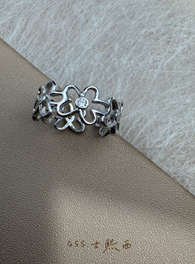 外饰潮牌原单925银针锆石镶嵌精致小巧戒指指环女通勤