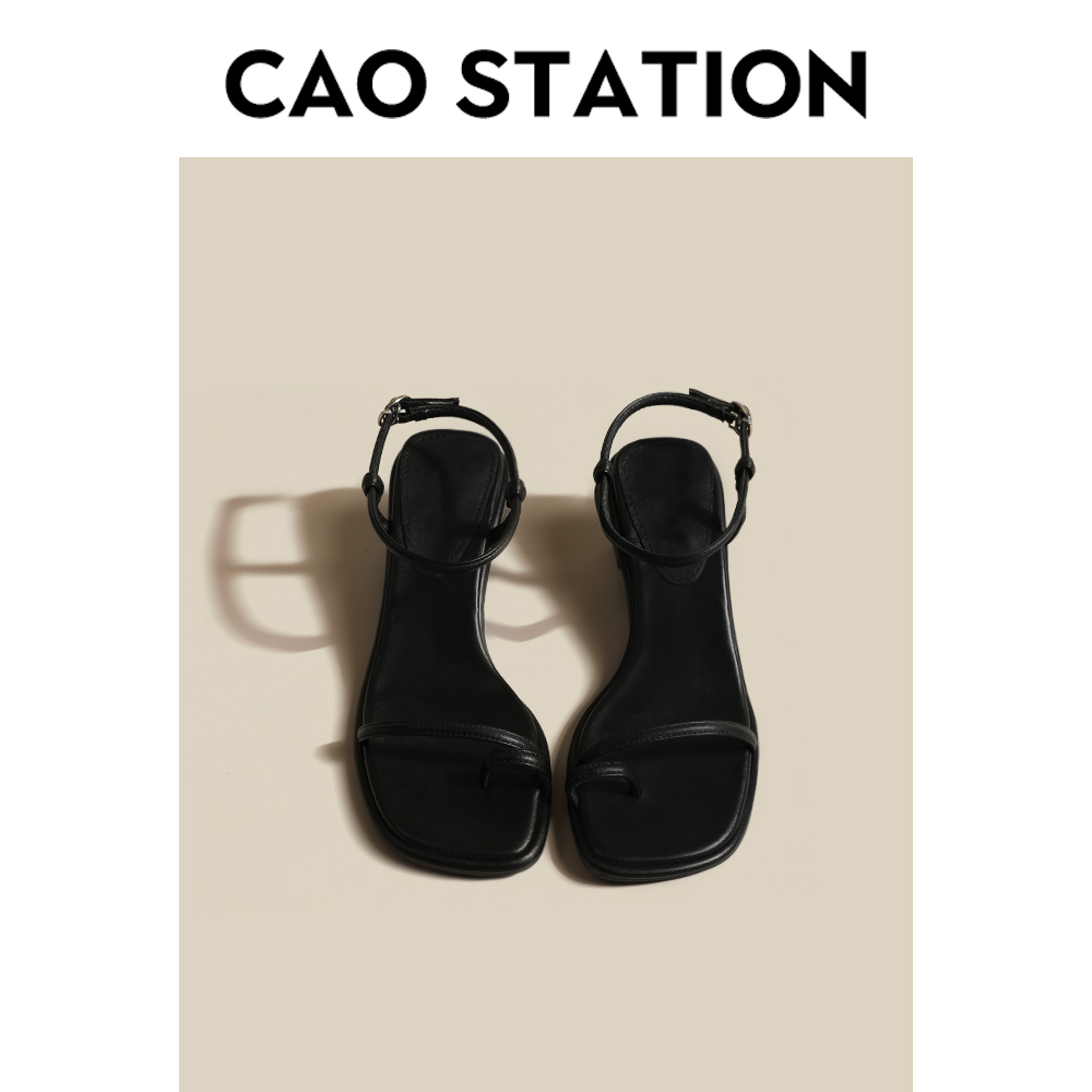 【CAO】高跟凉鞋 方头中跟夹趾夏季时尚独特设计高级感外穿女鞋 - 图0