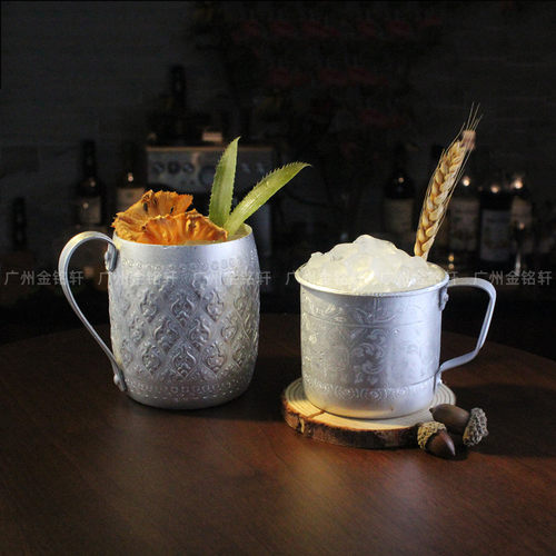 调酒莫斯科骡子杯鸡尾酒锡杯薄荷朱丽普杯刻花轻薄特调带把手酒杯 - 图0