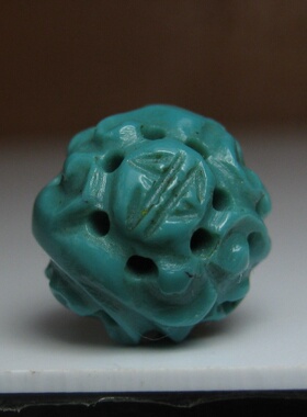 高瓷老绿松石团寿纹珠10mm