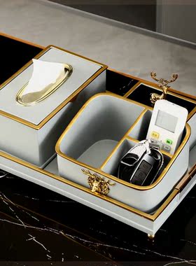家居客厅茶几上的简约现代摆件轻奢风装饰品欧式三件套托盘收纳盒