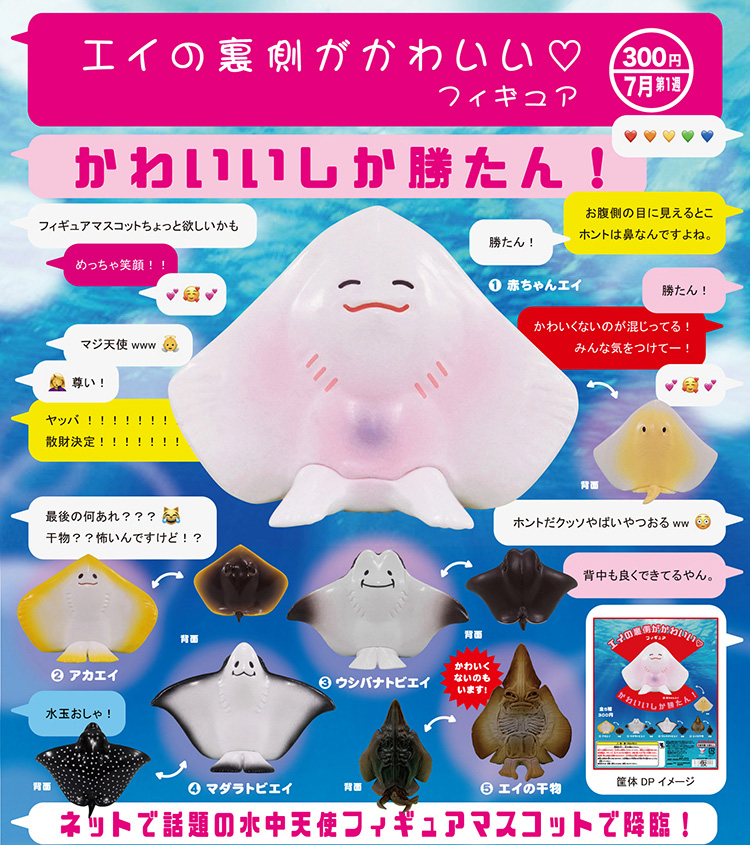 日本正版散货 奇谭 Kitan 腹部微笑鳐鱼 可爱魔鬼鱼海洋模型摆件 - 图0