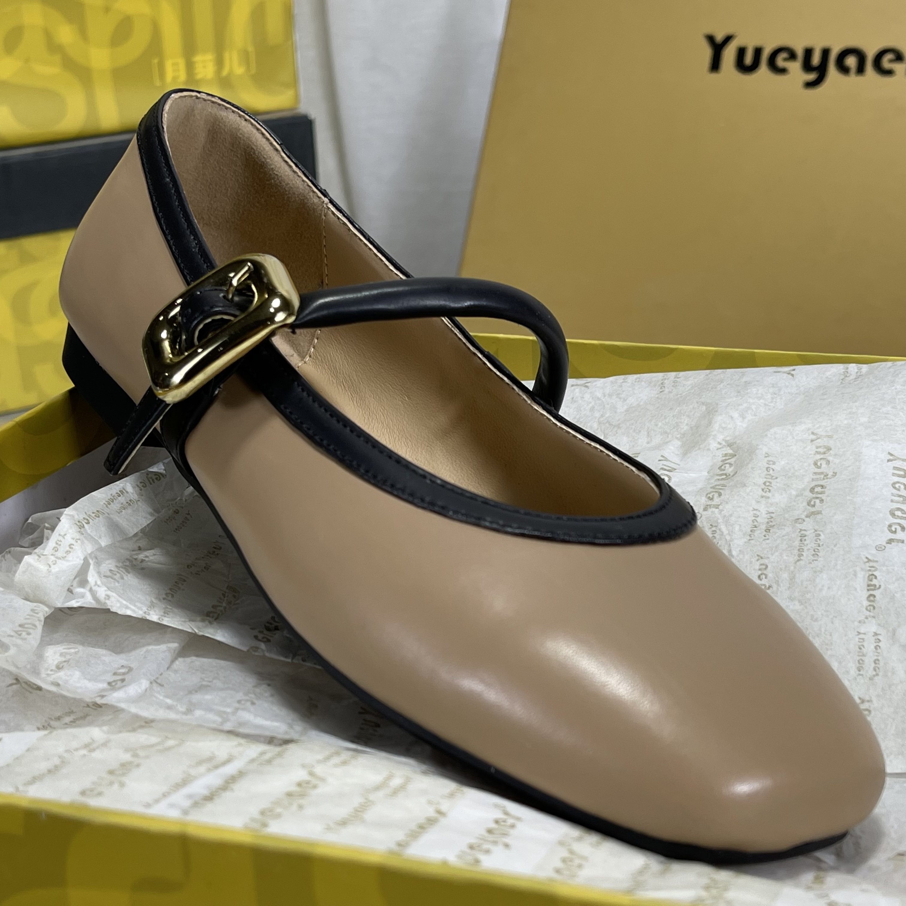 月芽儿真皮女鞋撤柜断码小香风玛丽珍鞋春浅口圆头一字扣平底单鞋,淘宝优惠券,粉丝福利购,淘宝优惠卷