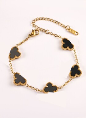 欧美风格时尚钛钢18K四叶草手链女时尚精致百搭经典手饰厂家批发