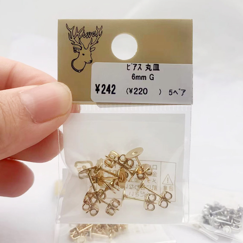 圆盘贴片耳钉3mm6mm日本贵和kiwa手工DIY基础耳环配件镀金 - 图0