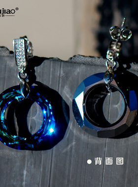 小蓝纯银甜甜圈日韩风优雅耳钉