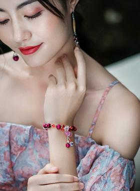 酒色赋虎眼石水晶手串S925银饰品单层佛珠手链女优雅复古手镯串珠