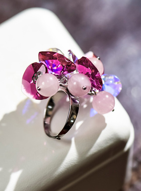 纯银水晶日韩风夸张戒指