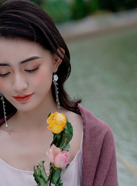 婉兮银饰品水晶甜美花朵晚宴耳钉