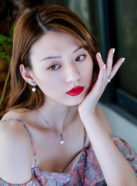 银饰品天然珍珠树叶颈链吊坠