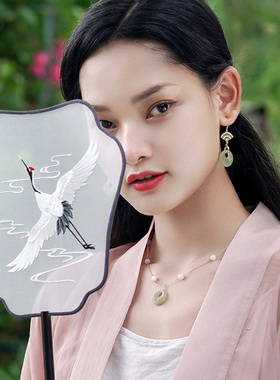 时尚纯银和田碧玉平安扣项链