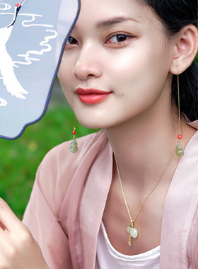个性天然葫芦古风纯银和田玉项链
