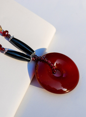 玛瑙水晶红色喜庆风挂饰毛衣链