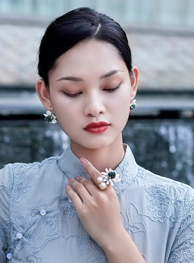 超夸张个性珍珠花朵戒指