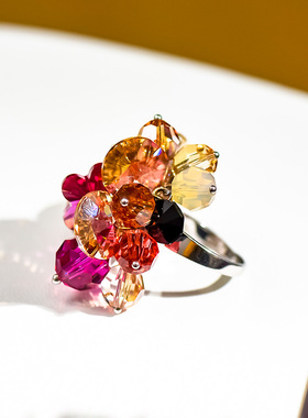 925纯银水晶日韩风花朵戒指