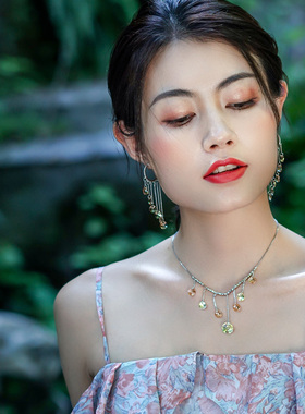 原创多层流苏水滴短款配饰锁骨链