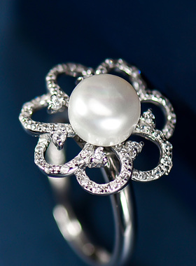 薄雪S925银戒指女珍珠花朵开口指环高级感轻奢复古食指戒原创