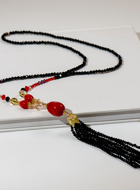 长款时尚风水晶挂饰毛衣链