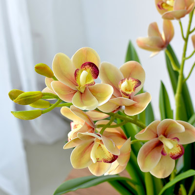 高档品质蕙兰花仿真花大盆栽北欧客厅边角几套装假花摆件装饰摆设 虎窝淘