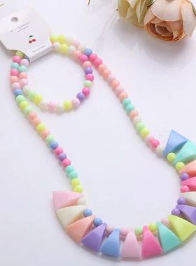 新款两件套儿童项链饰品手链套装女童串珠首饰毛衣链宝宝可爱饰品