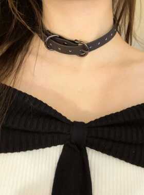 【Pink FACE】温感变色choker项圈辣妹风皮带颈链皮革颈圈女