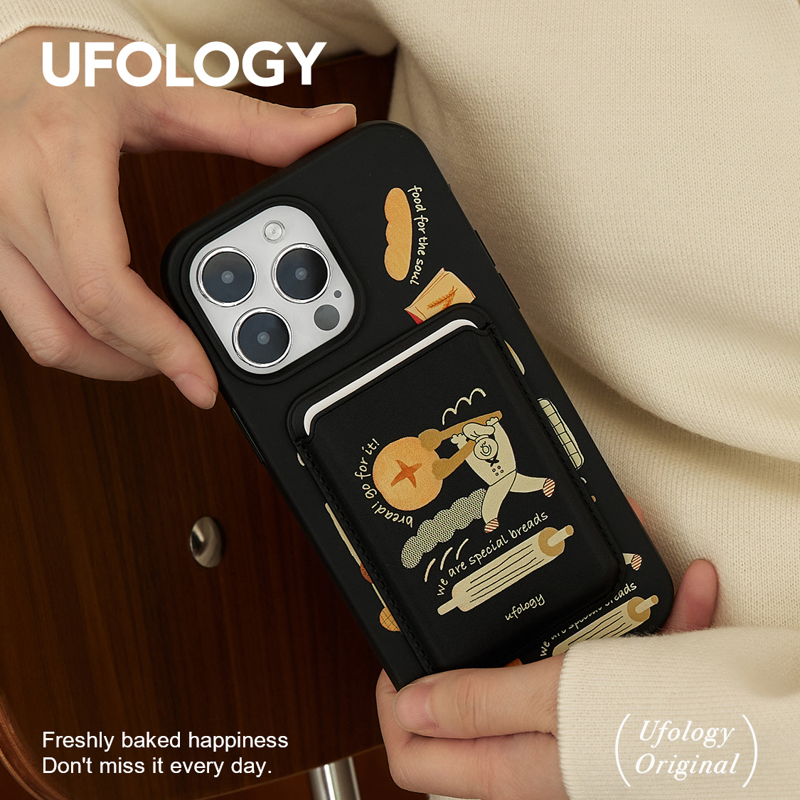 Ufology原创磁吸降解壳适用iPhone15pro手机壳14promax苹果13可爱12面包11卡包支架新款全包软壳面包食物插画 - 图1