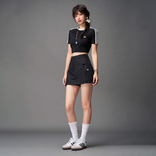 新中式运动露脐抽褶上衣短袖T恤女装夏季adidas阿迪达斯三叶草 - 图0