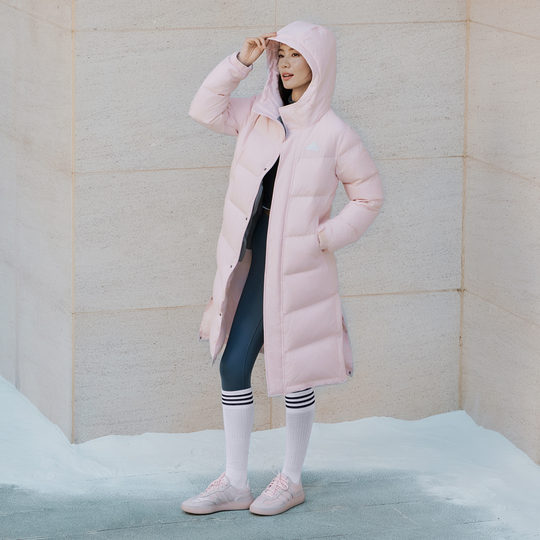 拒水暖「芯」科技长款保暖鸭绒连帽羽绒服男女adidas阿迪达斯