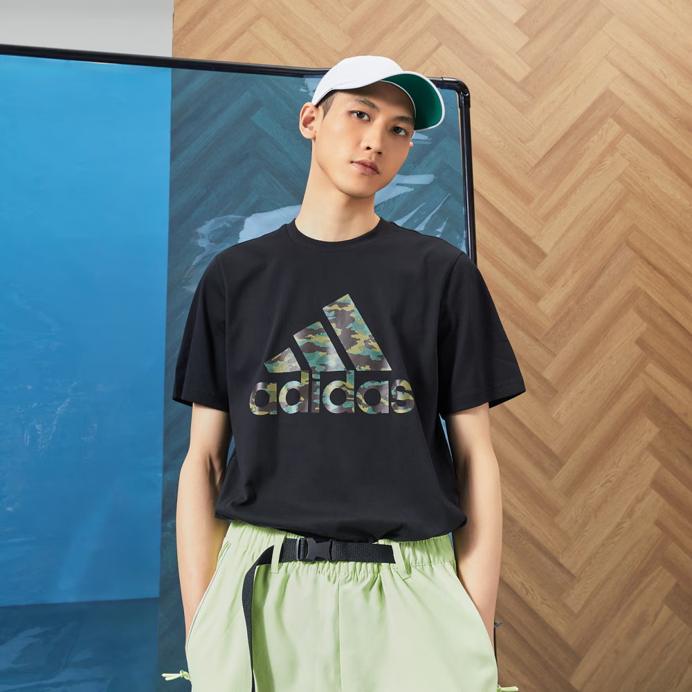 休闲纯棉上衣圆领短袖T恤男夏季新款adidas阿迪达斯轻运动JZ9179