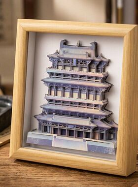 国风鹳雀楼3D光影实木相框