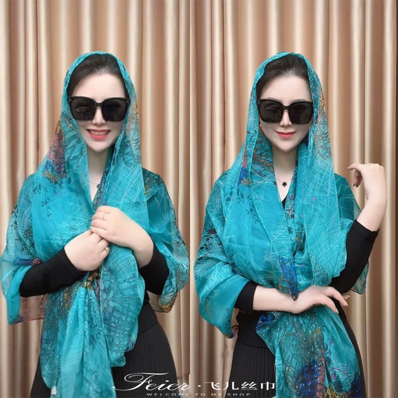 2025新品丝巾纱巾优柔纱长款防晒百搭薄款披肩围巾杭州丝绸春秋冬,淘宝优惠券,粉丝福利购,淘宝优惠卷