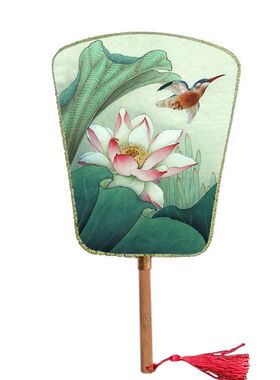 方形扇diy绘画扇荷花扇活动