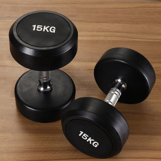 Rubber fixed dumbbell gym round head commercial