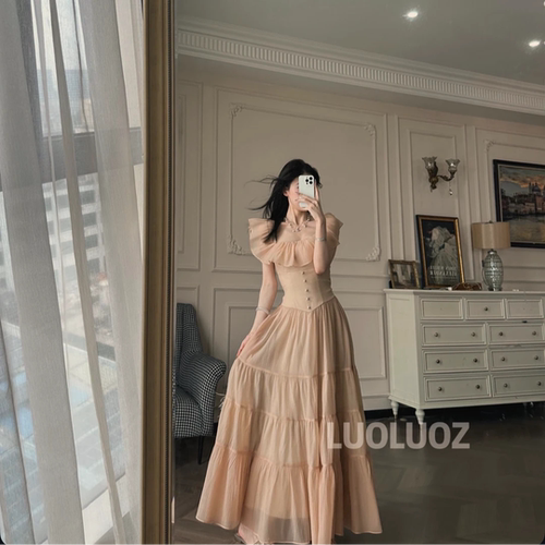 LUOLUOZ【浪漫假日】法式收腰蝴蝶结设计荷叶边时尚连衣裙夏新款 - 图1
