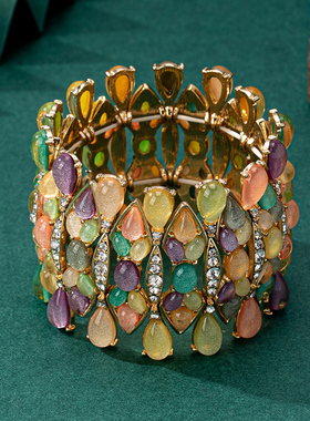 复古夸张宽大手镯满钻重工精致弹力手链民族风新中式小众高级感女