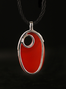 诗美琪 中国红遨游云海925银本命年礼物红玛瑙项坠吊坠