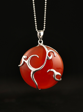 POETRY MAJESTIC/诗美琪 中国红玛瑙925银鸣凤缘女士礼物玛瑙吊坠