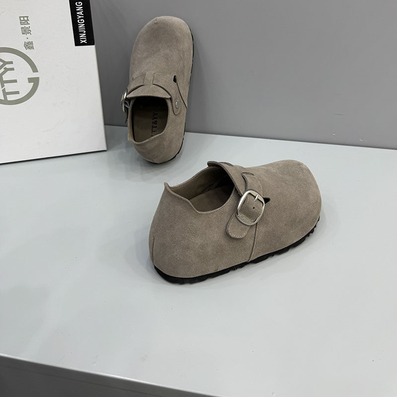 2025新款反绒皮勃肯鞋女休闲圆头平底牛反绒单鞋两穿瓢鞋女9155,淘宝优惠券,粉丝福利购,淘宝优惠卷