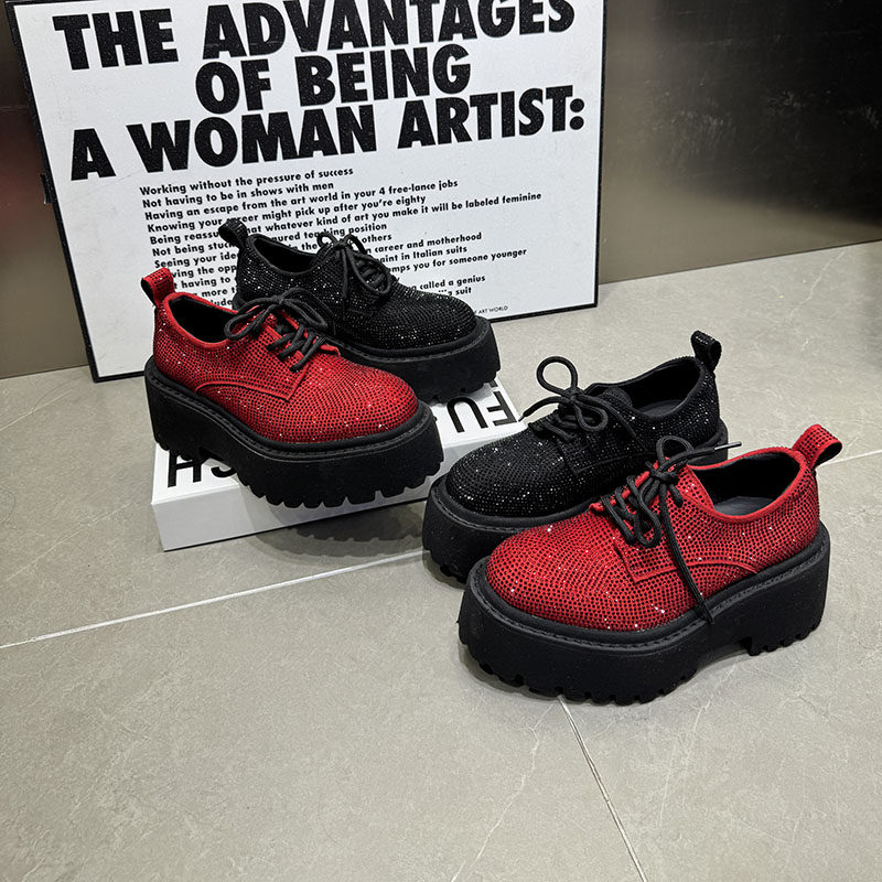 红色系带松糕鞋女厚底增高小个子显瘦圆头满钻单鞋韩版女鞋2016-9,淘宝优惠券,粉丝福利购,淘宝优惠卷