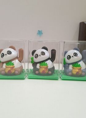 招财猫招财小猫太阳能自动招手熊猫摆件汽车车载装饰摇头摆件桌面