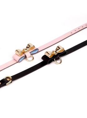 Poison 蝴蝶结金属项圈定制刻字亚文化choker甜美粉色颈带